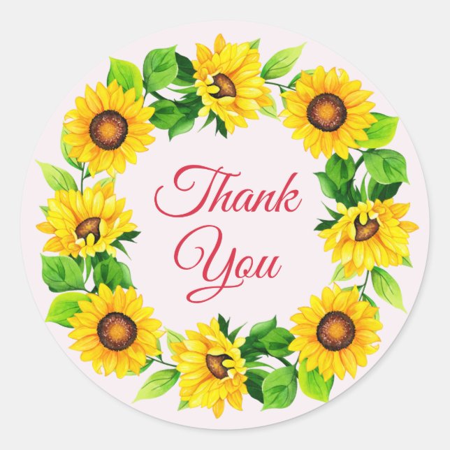 Danke Sunflower Wreath Lavender Runder Aufkleber (Vorderseite)