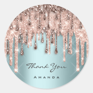 Danke Sweet 16. Hochzeitsrose Blau Drip  Runder Aufkleber