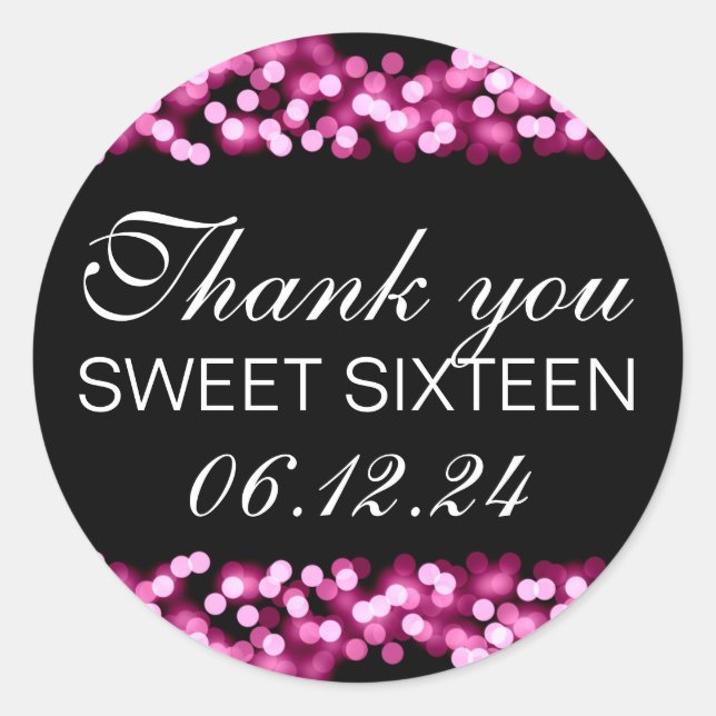 Danke Sweet 16 Hollywood Glam Pink Runder Aufkleber (Vorderseite)