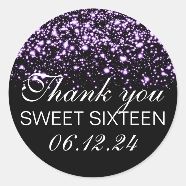 Danke Sweet 16 Midnight Glam Lila Runder Aufkleber (Vorderseite)