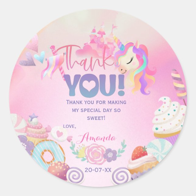 Danke, Sweet Birthday Geschenketiketten Runder Aufkleber (Vorderseite)