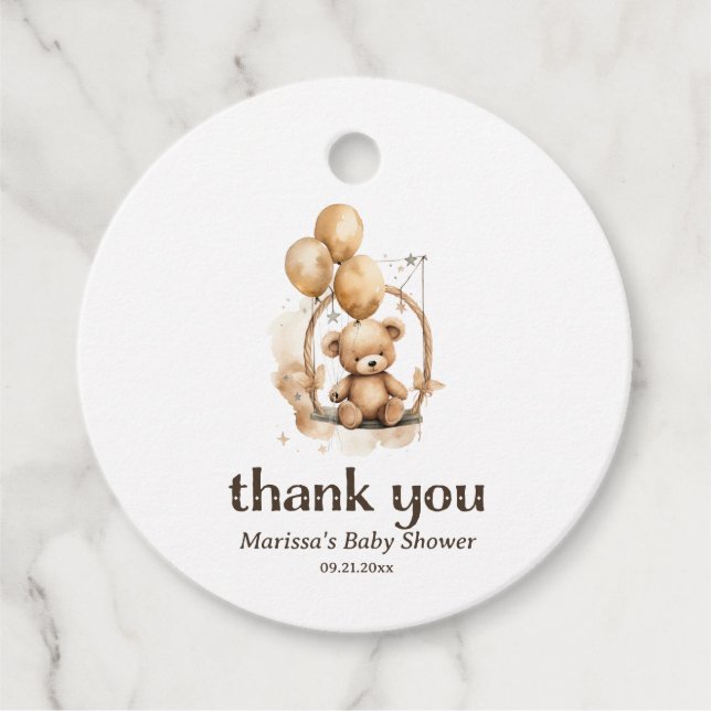 Danke Teddy Bear Gender Neutral Baby Dusche Geschenkanhänger (Vorderseite)