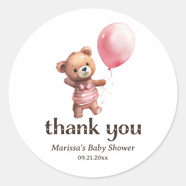 Danke Teddy Bear Girl Babyaufkleber Runder Aufkleber (Vorderseite)