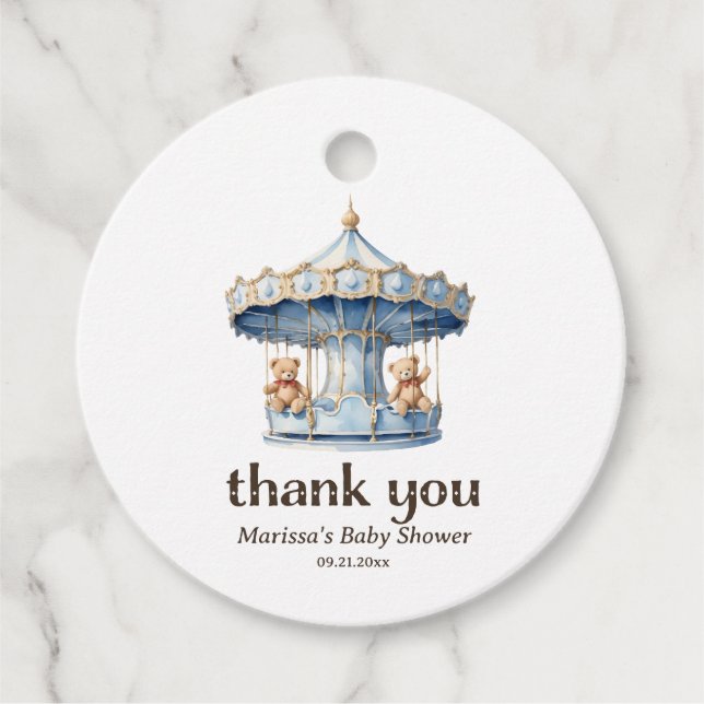 Danke Teddy Bear Twin Boy Baby Dusche Geschenkanhänger (Vorderseite)