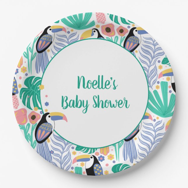 Danke Tropical Toucan Bird Baby Dusche Pappteller (Vorderseite)