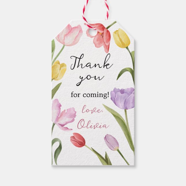 Danke Tulpen floral Boho Geschenkanhänger (Vorderseite)