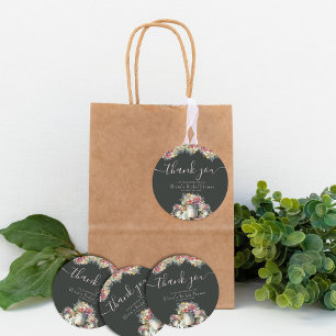 Danke Typografie Frühlingsblumen Brautparty Runder Aufkleber