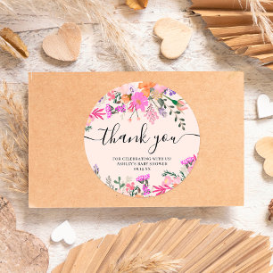 Danke Typografie Pastell Wiese Wildblumen Runder Aufkleber