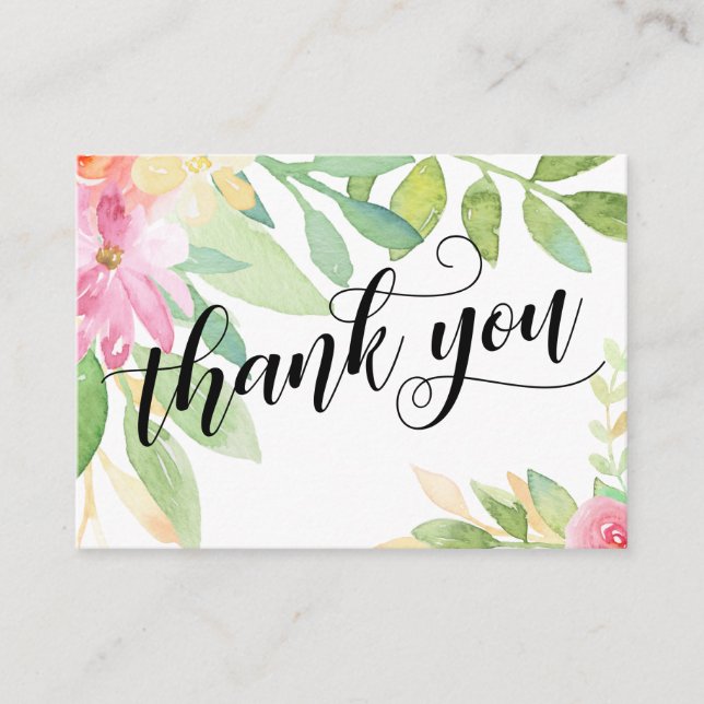 Danke Typografie Pink Floral Gastgeschenk Hochzeit Begleitkarte (Vorderseite)
