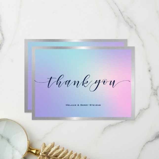 Danke, Typografie pink und blau ombre Dankeskarte (Vorderseite/Rückseite Beispiel)