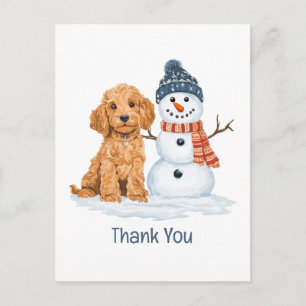 Danke Urlaub Winter Goldendoodle Hund Schneemann Postkarte