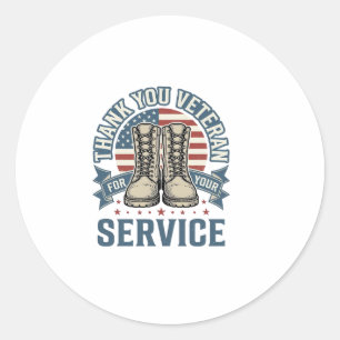 Danke Veteran Patriotische Stiefel Service Shirt_1 Runder Aufkleber