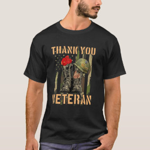 Danke-Veteranen Kampfstiefel Mohnblume Veteranen T-Shirt