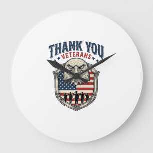 Danke Veteranen Patriotischer Adler Schild Shirt_1 Große Wanduhr