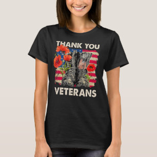 Danke Veterans Boots Poppy Blume Veteran Day T-Shirt