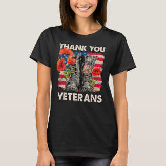 Danke Veterans Boots Poppy Blume Veteran Day T-Shirt