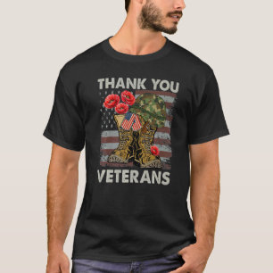 Danke Veterans-Kampfstiefel Mohnblume USA Fl T-Shirt