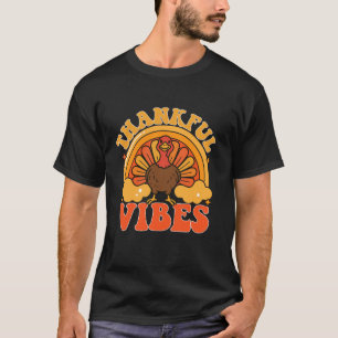 Danke Vibes Retro Türkei Rainbow Funny Thanksgi T-Shirt