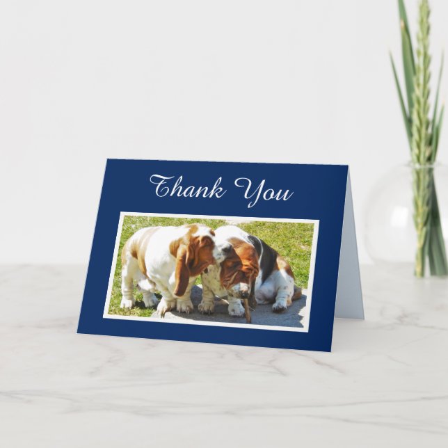 "Danke," w/Cute Basset zu kardieren Dankeskarte (Vorderseite)