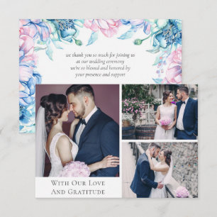 Danke Wasserfarben Blumen Hochzeit 3-Foto Karte