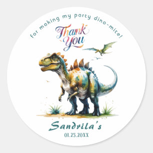 Danke Wasserfarben-Dinosaurier Runder Aufkleber