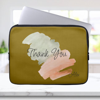 Danke Watercolor Pfirsich und Grün Benutzerdefinie Laptopschutzhülle