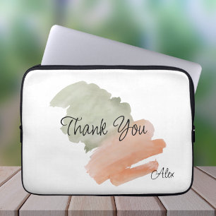 Danke Watercolor Pfirsich und Grün Benutzerdefinie Laptopschutzhülle