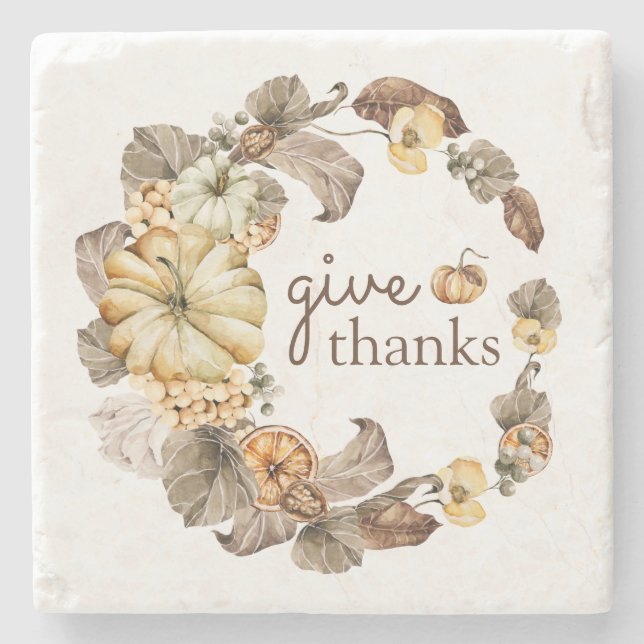 Danke Watercolor Pumpkins Wreath Fall Stone Steinuntersetzer (Vorderseite)