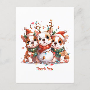 Danke Weihnachten English Bulldog Rentier Santa Postkarte