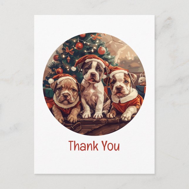 Danke Weihnachten Pit Bull Welpen Hunde Postkarte (Vorderseite)