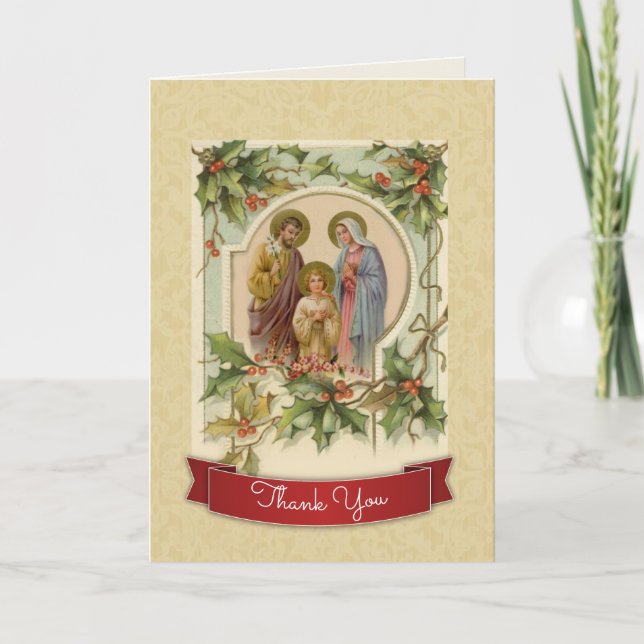 Danke Weihnachtsheiliger Familien-Katholischer Karte (Vorderseite)