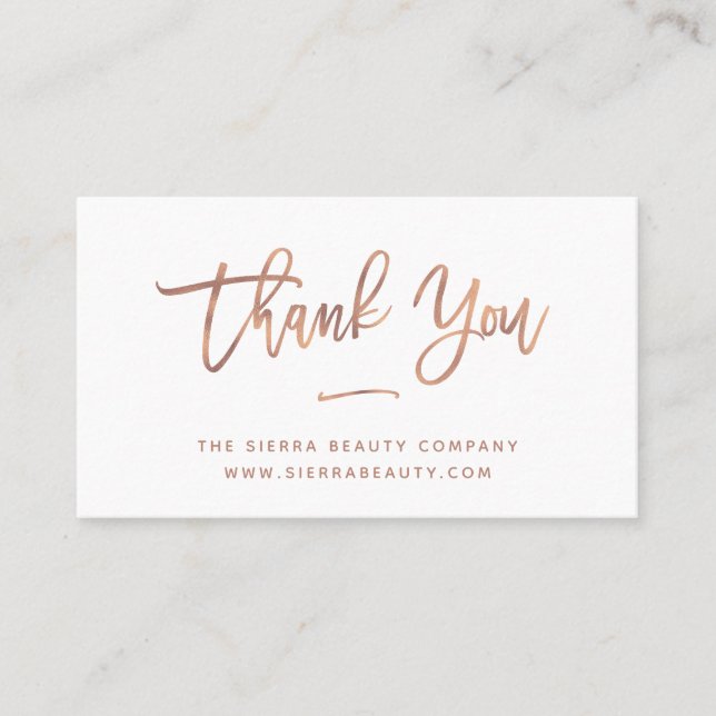Danke | Weißes und Rose Gold Kleine Unternehmen Visitenkarte (Vorderseite)