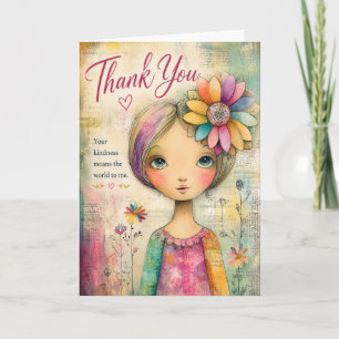 Danke Whimsical Floral Mädchen Farbe Karte