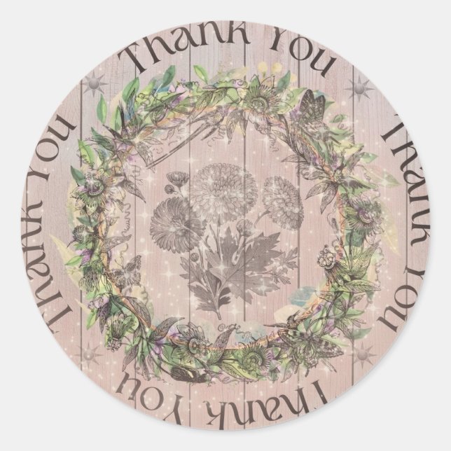 Danke, Whimsy Floral Runder Aufkleber (Vorderseite)