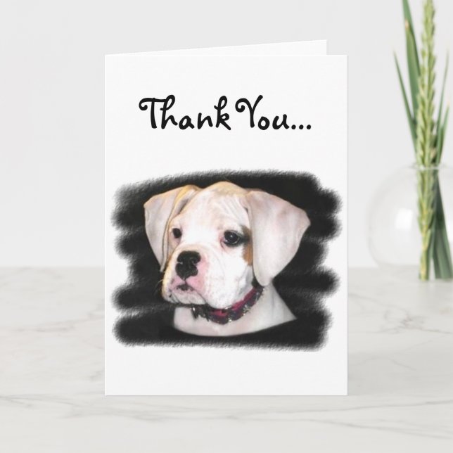 Danke, White Boxer Welpengrüßkarte Dankeskarte (Vorderseite)