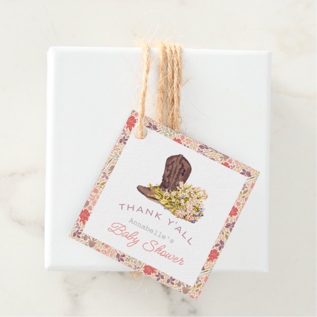 Danke Y'all Cowboy Boot & Bouquet Baby Dusche Geschenkanhänger (Beispiel)