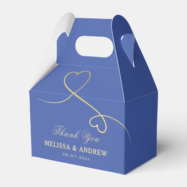 Danke | Zwei Goldherzen | Blue Wedding Geschenkschachtel (Vorderseite)