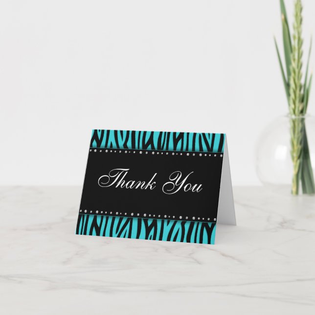 Danken aquamariner blauer Zebra Druckdiamanten Dankeskarte (Vorderseite)
