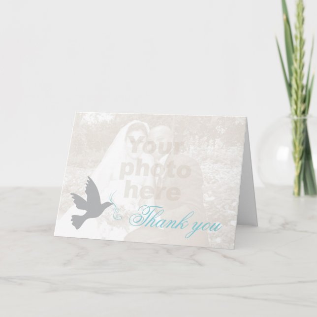 Danken blaue Fotohochzeit des Taubenaqua Ihnen zu Dankeskarte (Vorderseite)