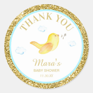 *~* danken gelbe Birdie-Glitzer-Baby-Dusche Ihnen Runder Aufkleber