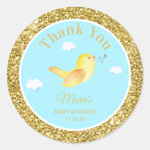 *~* danken gelbe Piepmatz-Himmel-Wolken-Babyparty Runder Aufkleber