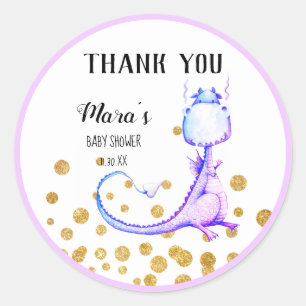 *~* danken lila Drache-Glitzer-Baby-Dusche Ihnen Runder Aufkleber