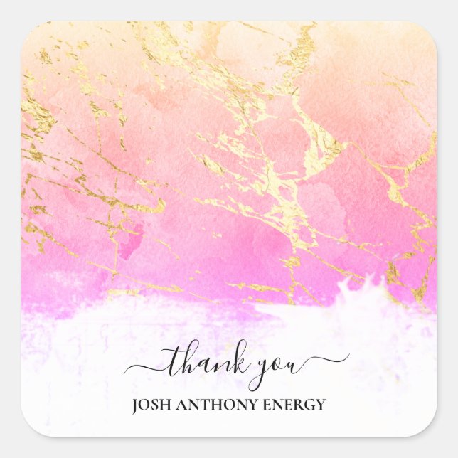 *~* DANKEN SIE Gold Foil Ombre Pink Peach AP3 Quadratischer Aufkleber (Vorderseite)