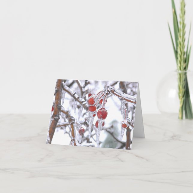"DANKEN SIE KARTE/ROTE BERRIES IN EISEN / WINTER DANKESKARTE (Vorderseite)
