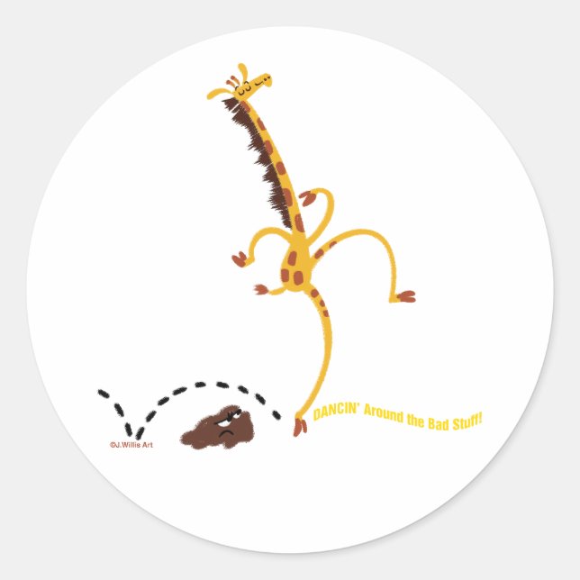 DANKEN UM SCHLECHTES "STUFF" GIRAFFE VON Jeff Will Runder Aufkleber (Vorderseite)