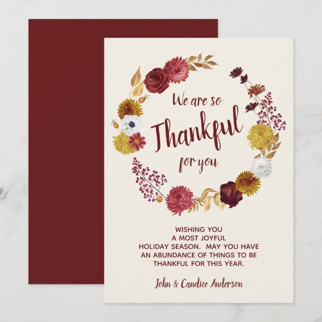 Dankenswerter Erntedank Burgundy Gold Floral (Vorne/Hinten)