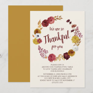Dankenswerter Erntedank Burgundy Gold Floral Einladung