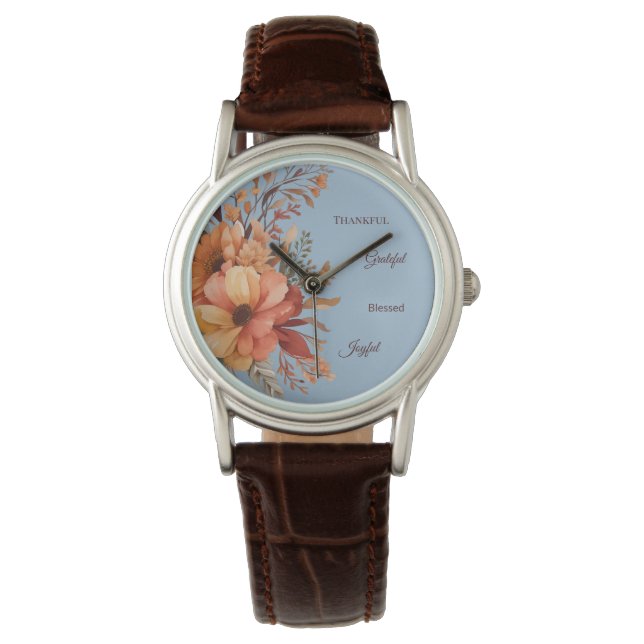 Dankenswerter, gesegneter, floraler Erntedank Armbanduhr (Vorderseite)