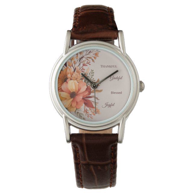 Dankenswerter, gesegneter, floraler Erntedank Armbanduhr (Vorderseite)