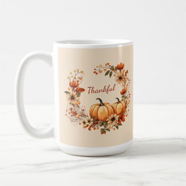 Dankenswerter Kürbis und Blume im Herbst Kaffeetasse (Links)